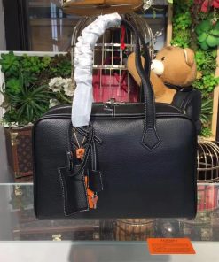 Hermes Victoria II Fourre-tout Bag Clemence Leather Palladium Hardware In Black