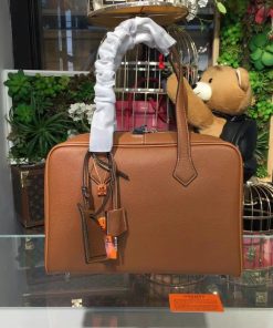 Hermes Victoria II Fourre-tout Bag Clemence Leather Palladium Hardware In Brown
