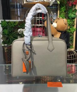 Hermes Victoria II Fourre-tout Bag Clemence Leather Palladium Hardware In Grey